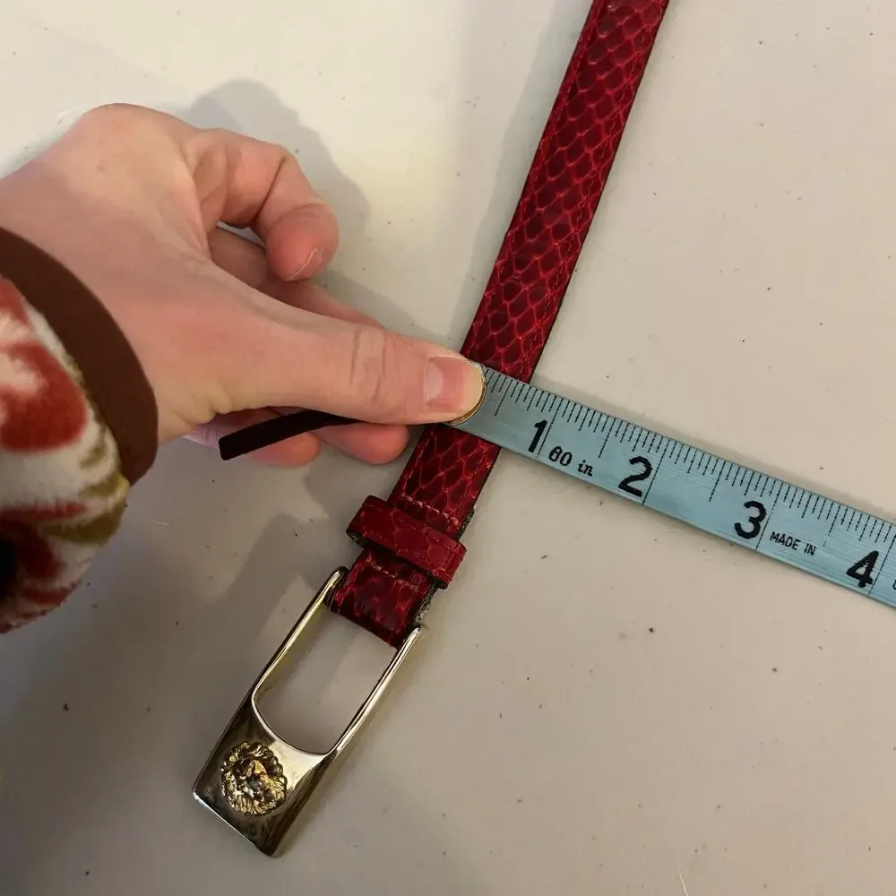 Anne Klein Vintage Red Genuine Snake Skin Leather Golden Buckle Belt One Size